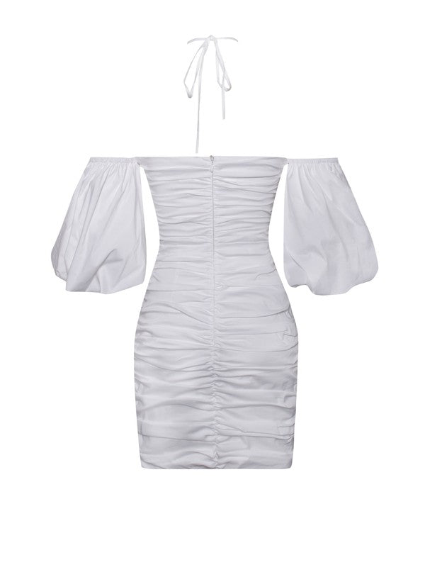 Angel White Lace Up Halter Dress