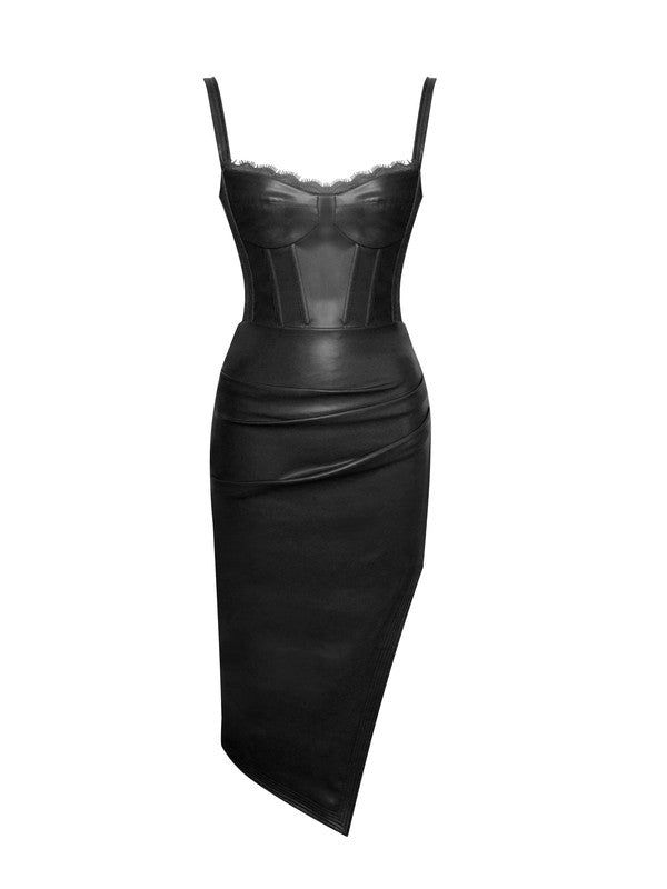 Betsy Corset Vegan Leather Dress with Lace