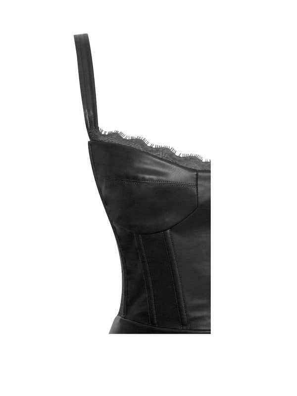 Betsy Corset Vegan Leather Dress with Lace