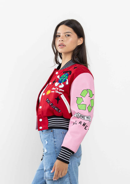 No. 1 Best Planet Cropped Varsity Jacket