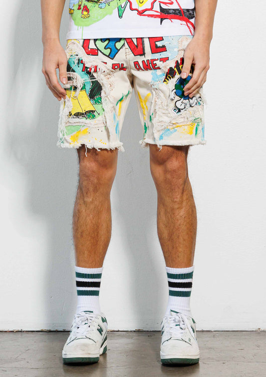 Love Your Planet Hand Painted Graphic Shorts