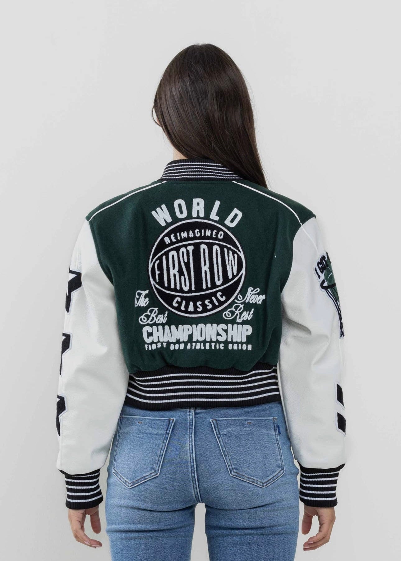 The Best Never Rest Champion Cropped Varsity Jacket