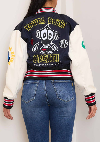 You're Doing Great Cropped Varsity Jacket