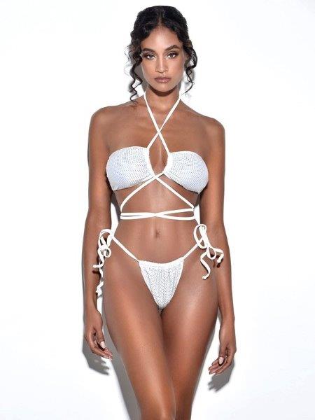 Amalia White Crystal Lace Up Bikini Bottom