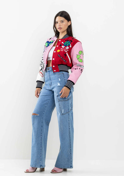 No. 1 Best Planet Cropped Varsity Jacket