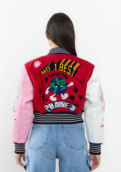 No. 1 Best Planet Cropped Varsity Jacket