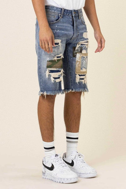 Camo Twill Denim Shorts