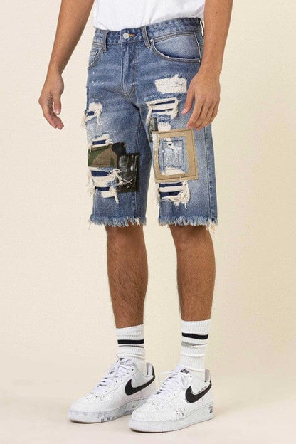 Camo Twill Denim Shorts