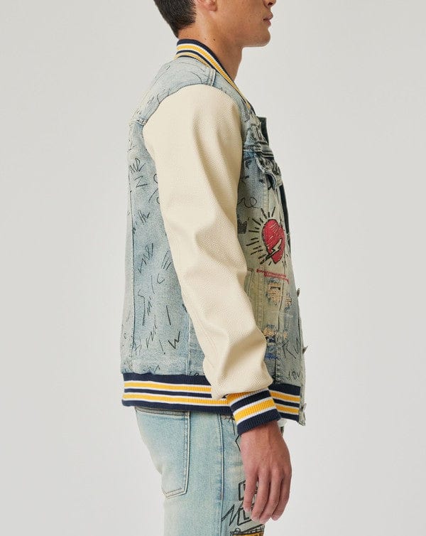 Hand Drawing Denim Varsity Jacket