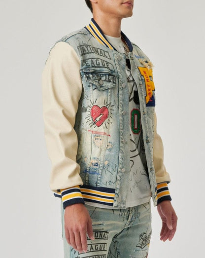 Hand Drawing Denim Varsity Jacket