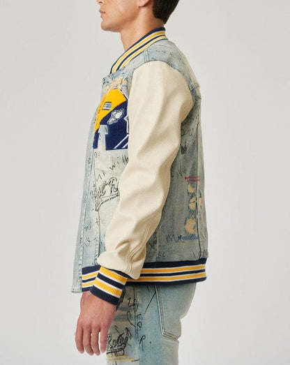 Hand Drawing Denim Varsity Jacket