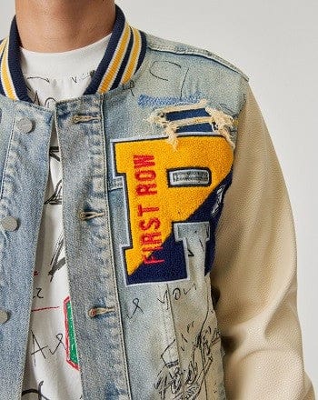 Hand Drawing Denim Varsity Jacket