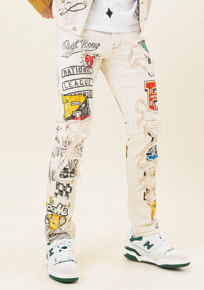 All-Over Doodling Artist Fitted Jeans