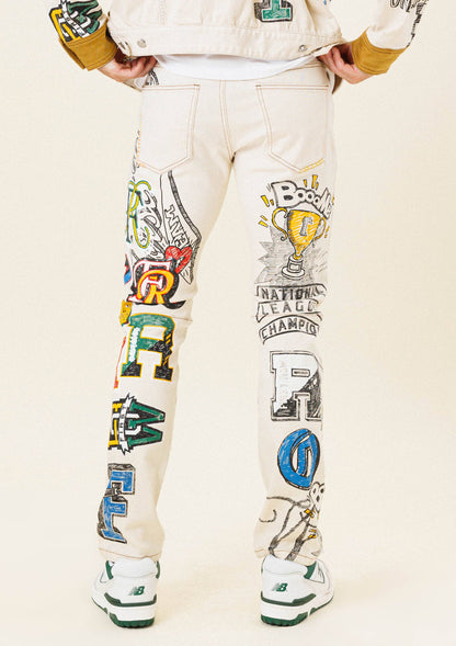 All-Over Doodling Artist Fitted Jeans