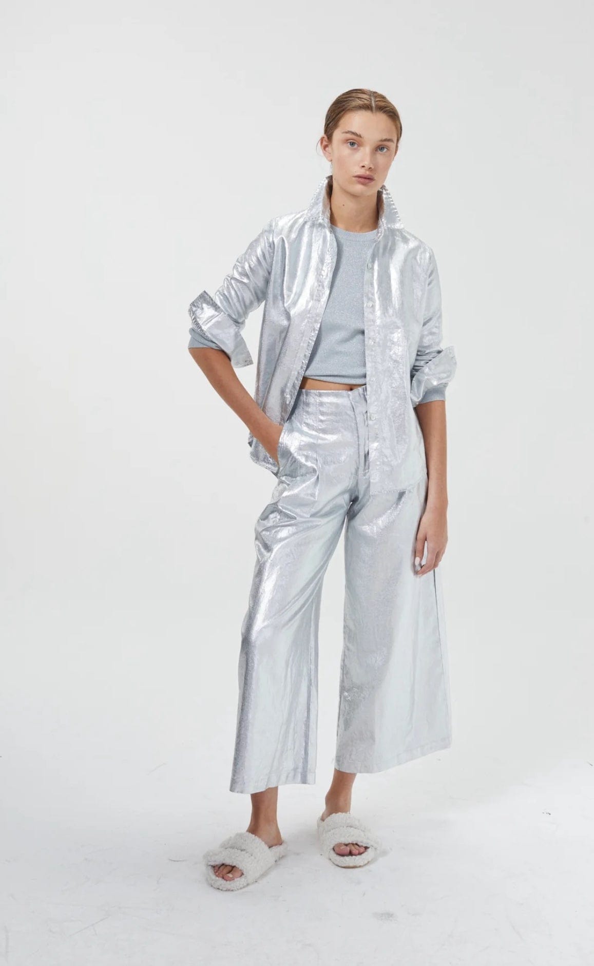 Metallic Linen Culotte Pant