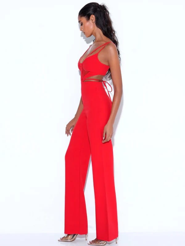 Neva Red Cutout Strappy Jumpsuit