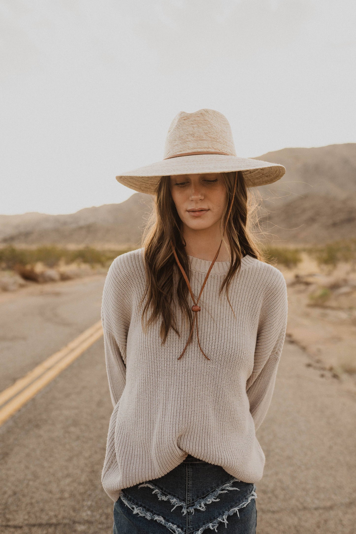 Western Cowgirl Palm Leaf Hat with Chin Straps