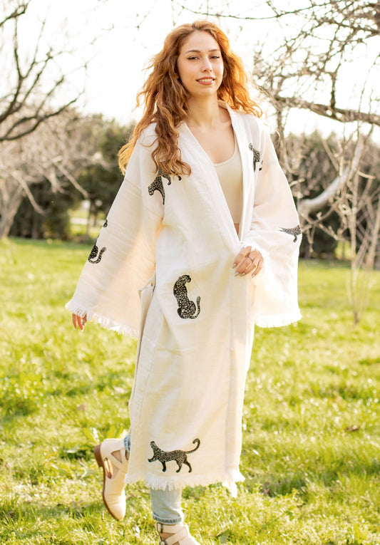 Black Cat Long Tiger Kaftan Kimono Robe